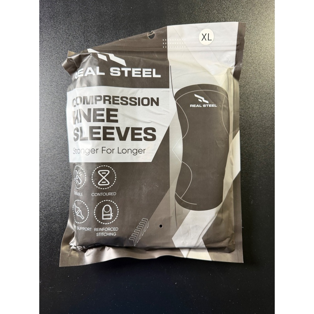 Real Steel Compression Knee Sleeves XL Black Gray Joint Support Pair NEW K6